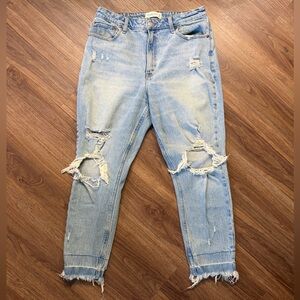 A&F Distressed High Rise Mom Jeans- Curve Love